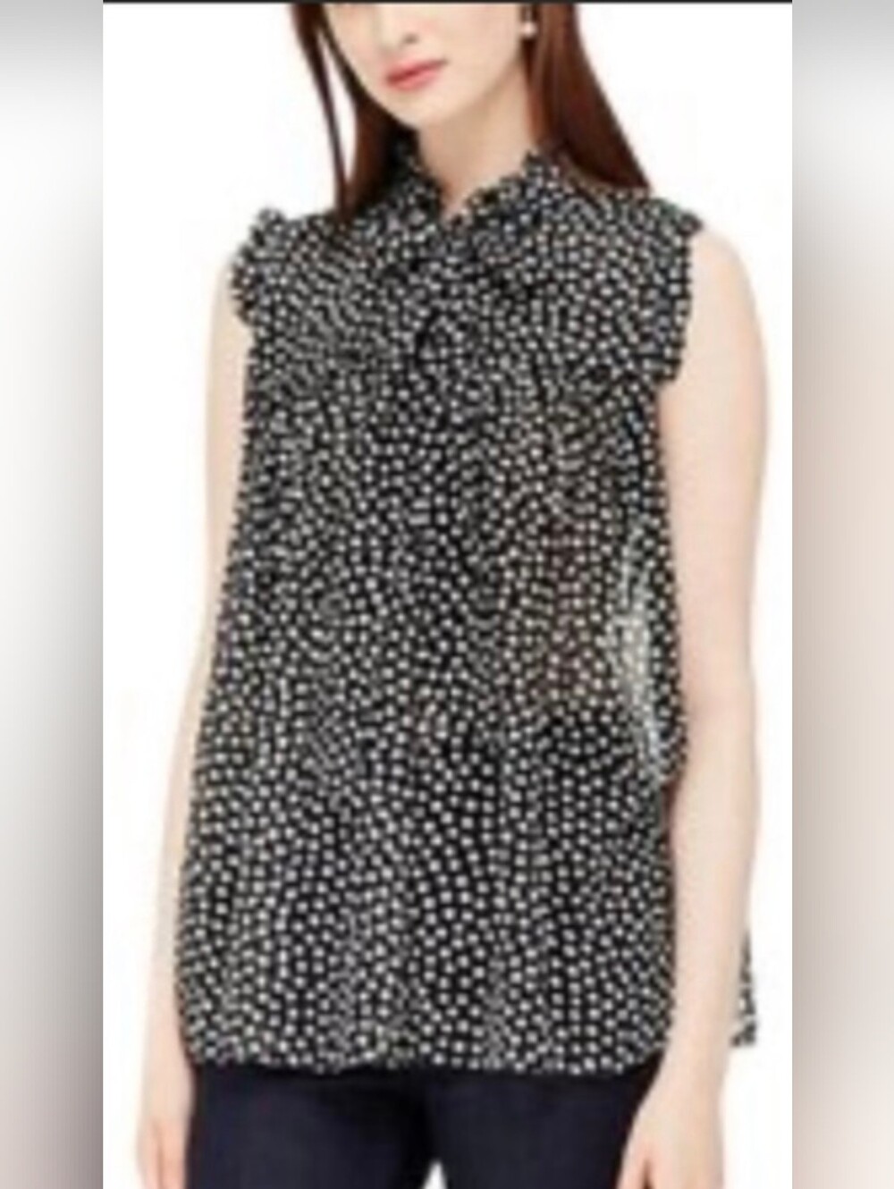 Kate Spade Live Colorfully Polka Dot Tie Neck Sleeveless Blouse Size S EUC $35